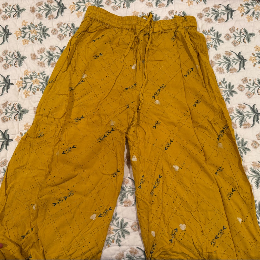 Yellow Floral Patterned Wide Legged Palazzo Pants